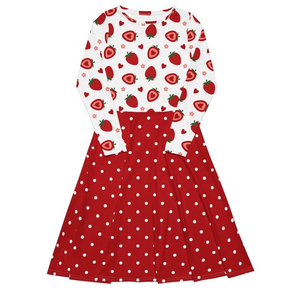 Strawberry Heart Long Sleeve Pin Up Dress - Picture 2 of 12